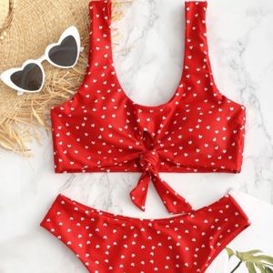 Red & White Heart Polka Dot Bikini